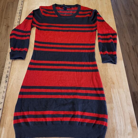 French Connection Dresses & Skirts - French Connection Red & Gray Striped Long Sleeve Mini Sweater Dress Bodycon Sm